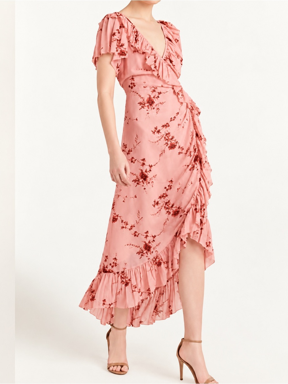 Cinq a Sept Maxi Dress Fleur Sheilla Pale Rose Chiffon Ruffle Evening Party 12